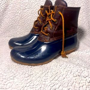 Sperry Duck Boots Womens 6.5 Saltwater Waterproof Sts91175 Blue Rubber Zip up